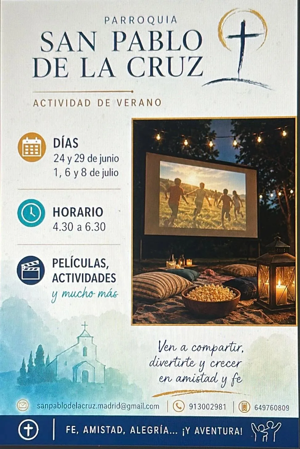 Cartel de la actividad de verano 2026 de la Parroquia San Pablo de la Cruz