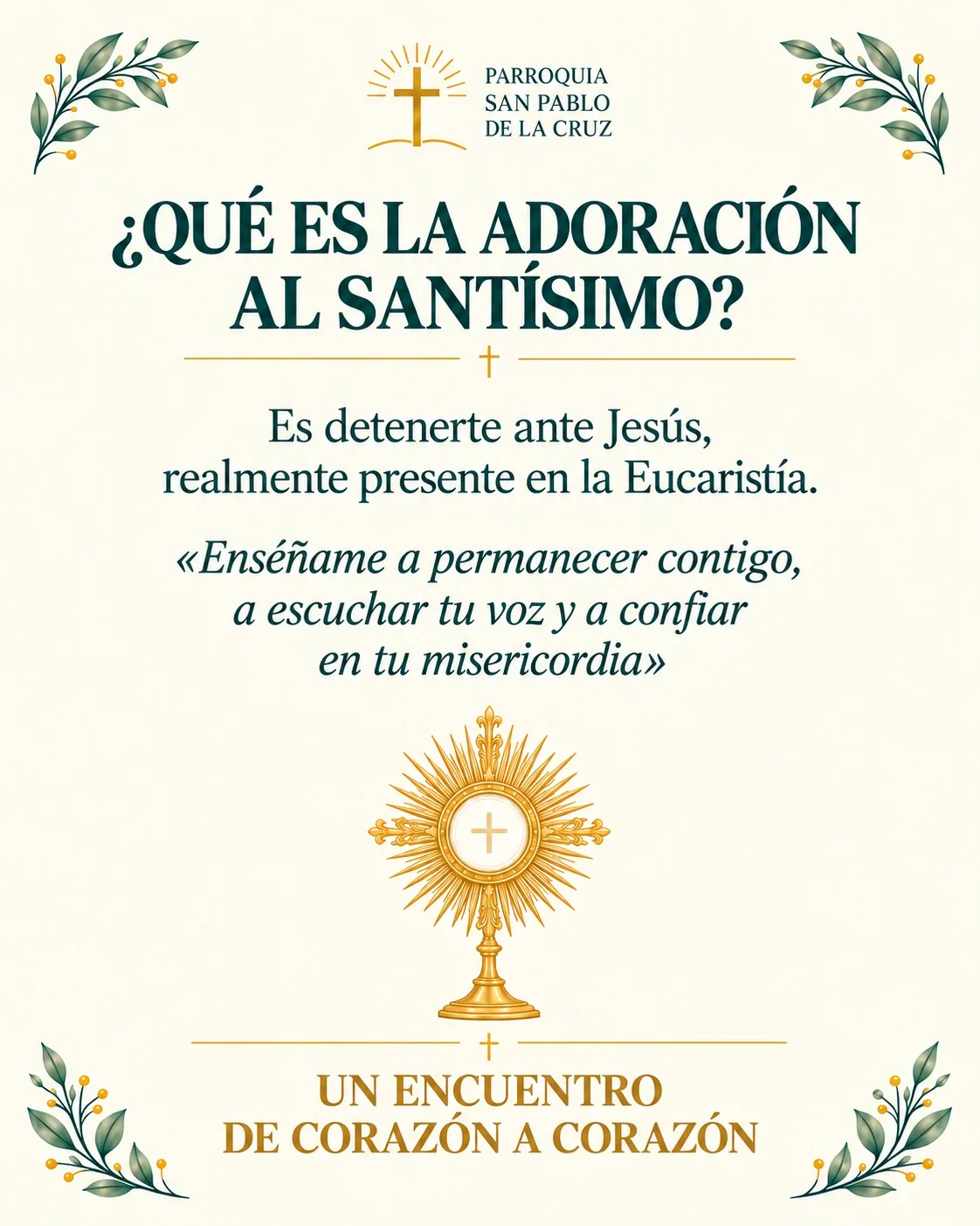 Cartel explicativo sobre la adoración al Santísimo