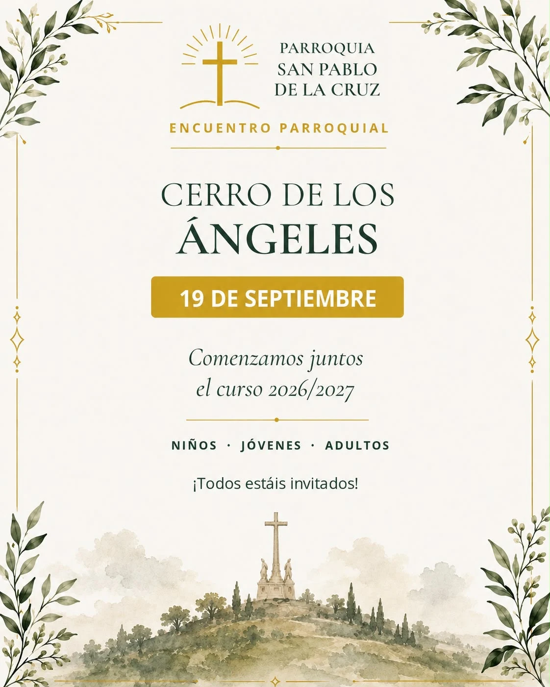 Cartel del encuentro parroquial en el Cerro de los Ángeles, el 19 de septiembre, para comenzar el curso 2026/2027