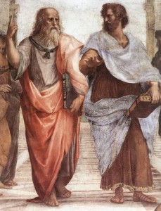 Rafael - EScuela de Atenas, Platón y Aristóteles (Detalle)